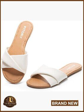 Women's Flat Sandals Slides Faux Leather Cushioned Insole Summer Beach Slippers